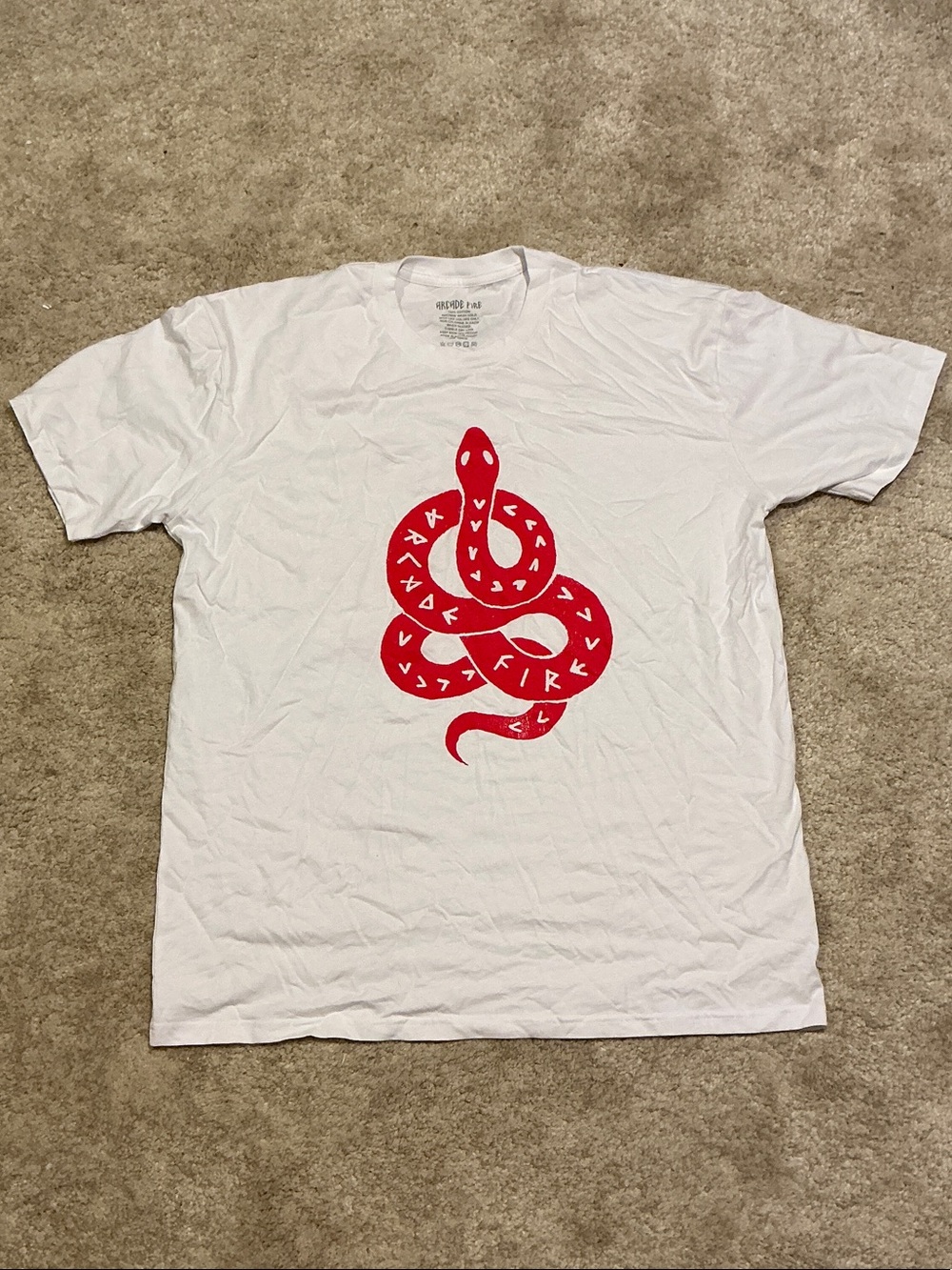 Arcade Fire white and pink snake shirt
